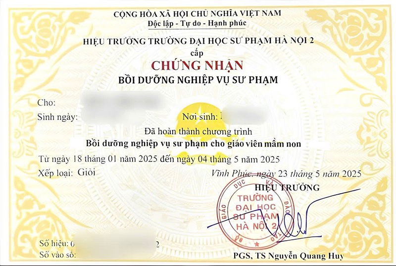chứng chỉ nghiệp vụ sư phạm mầm non