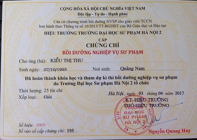 chứng chỉ nghiệp vụ sư phạm trung cấp chuyên nghiệp