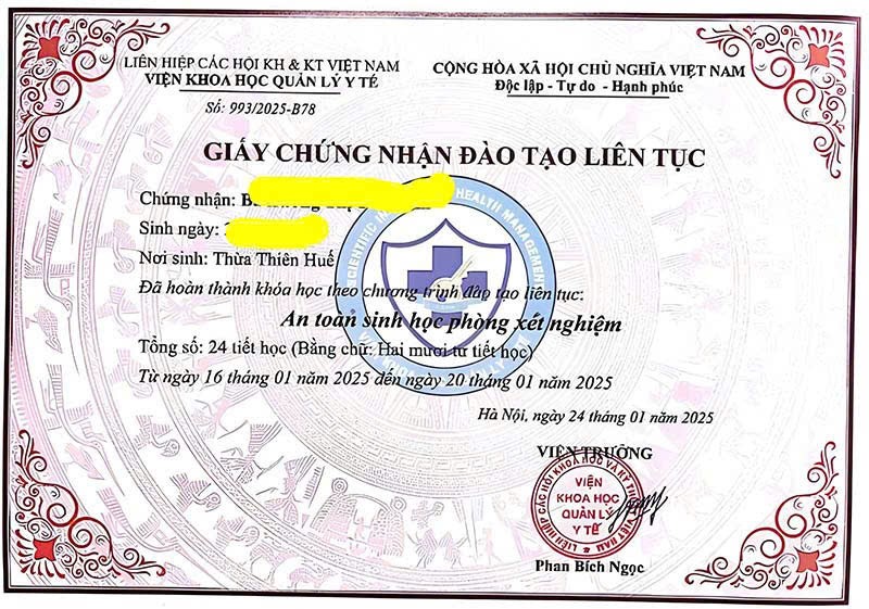 Chứng chỉ an toàn sinh học Pasteur