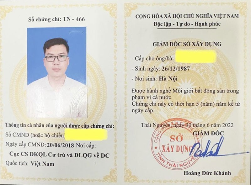 Chứng chỉ hành nghề môi giới bất động sản