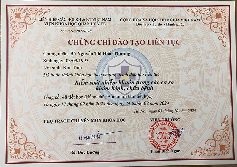 chứng chỉ kiểm soát nhiễm khuẩn