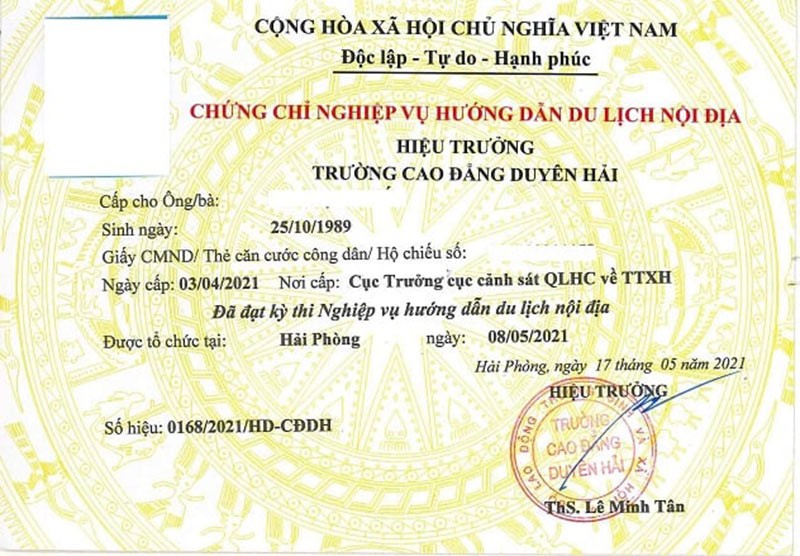 Chứng chỉ nghiệp vụ hướng dẫn viên du lịch nội địa
