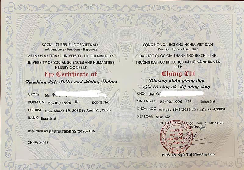 Chứng chỉ nghiệp vụ giáo dục giá trị sống và kỹ năng sống
