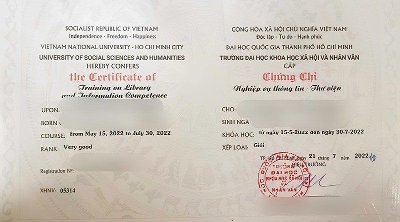 Chứng chỉ nghiệp vụ thư viện
