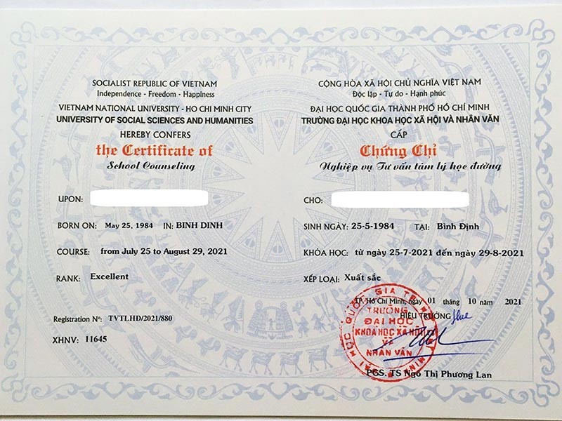 Chứng chỉ nghiệp vụ tư vấn học đường
