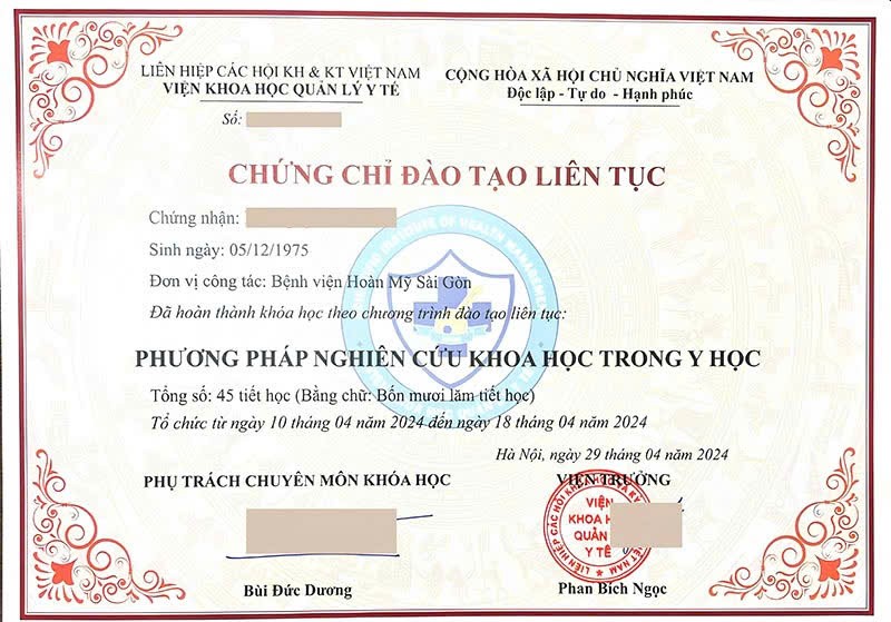 Chứng chỉ phương pháp nghiên cứu khoa học trong y học
