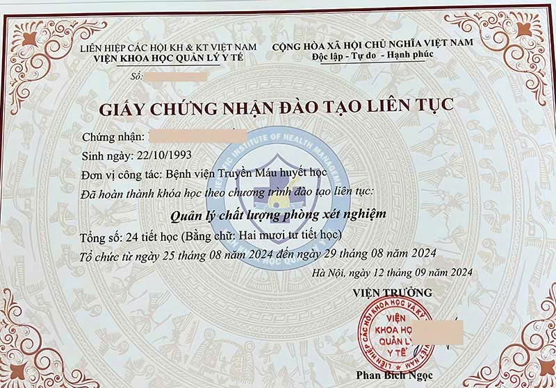 chứng nhận quản lý chất lượng phòng xét nghiệm