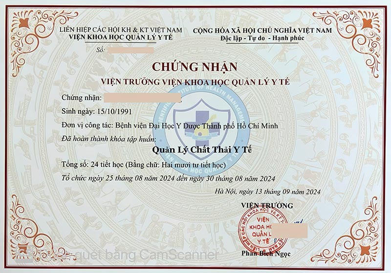 Chứng chỉ quản lý chất thải y tế