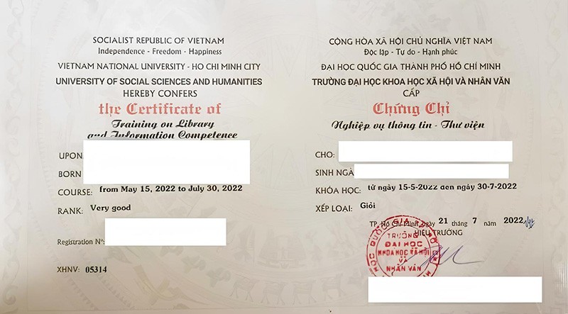 Chứng chỉ thư viện thiết bị trường học