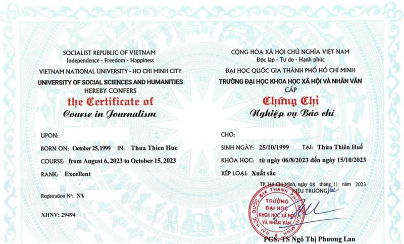 Chứng chỉ nghiệp vụ báo chí