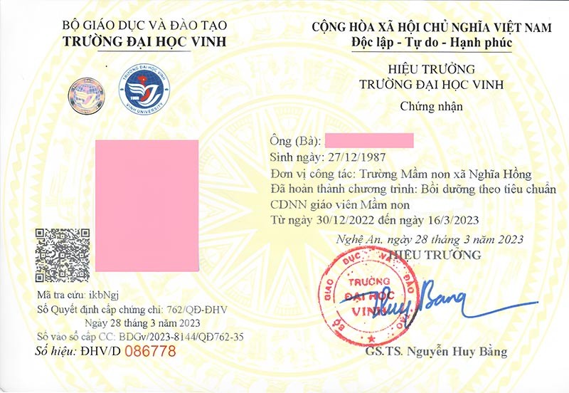 chứng chỉ chức danh nghề nghiệp giáo viên Mầm non