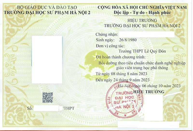 chứng chỉ chức danh nghề nghiệp giáo viên THPT