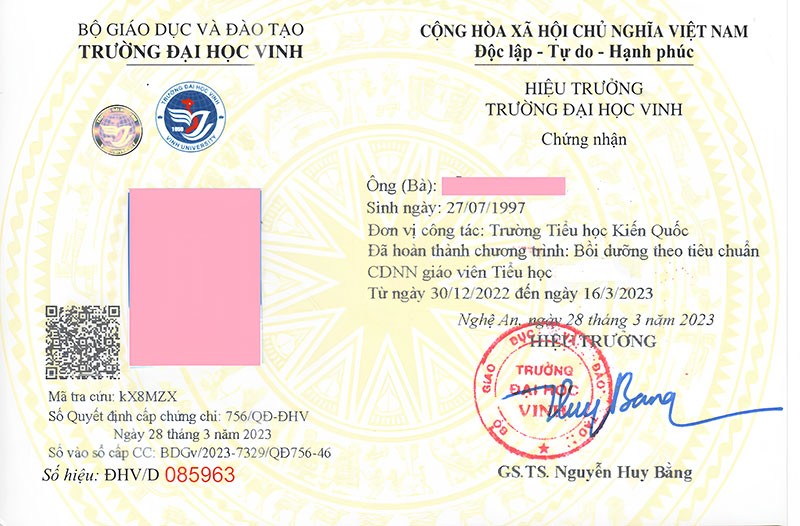 chứng chỉ chức danh nghề nghiệp giáo viên tiểu học