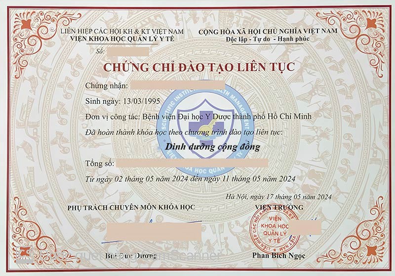 chứng chỉ dinh dưỡng cộng đồng