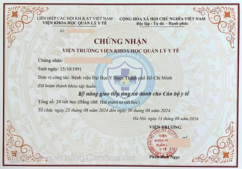 Chứng nhận Kỹ năng giao tiếp ứng xử dành cho Cán bộ y tế