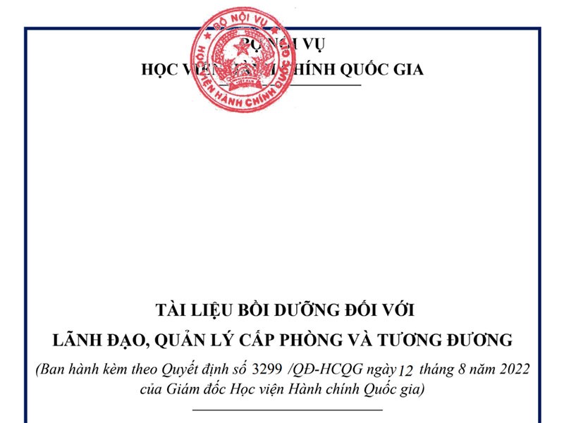 Tài liệu bồi dưỡng kỹ năng lãnh đạo, quản lý cấp phòng (2022)