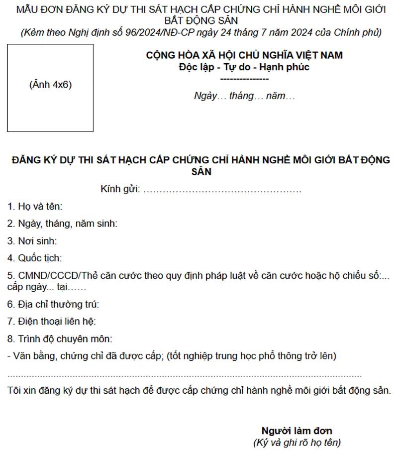 Mau Don Dang Ky Du Thi Chung Chi Hanh Nghe Moi Gioi Bat Dong San