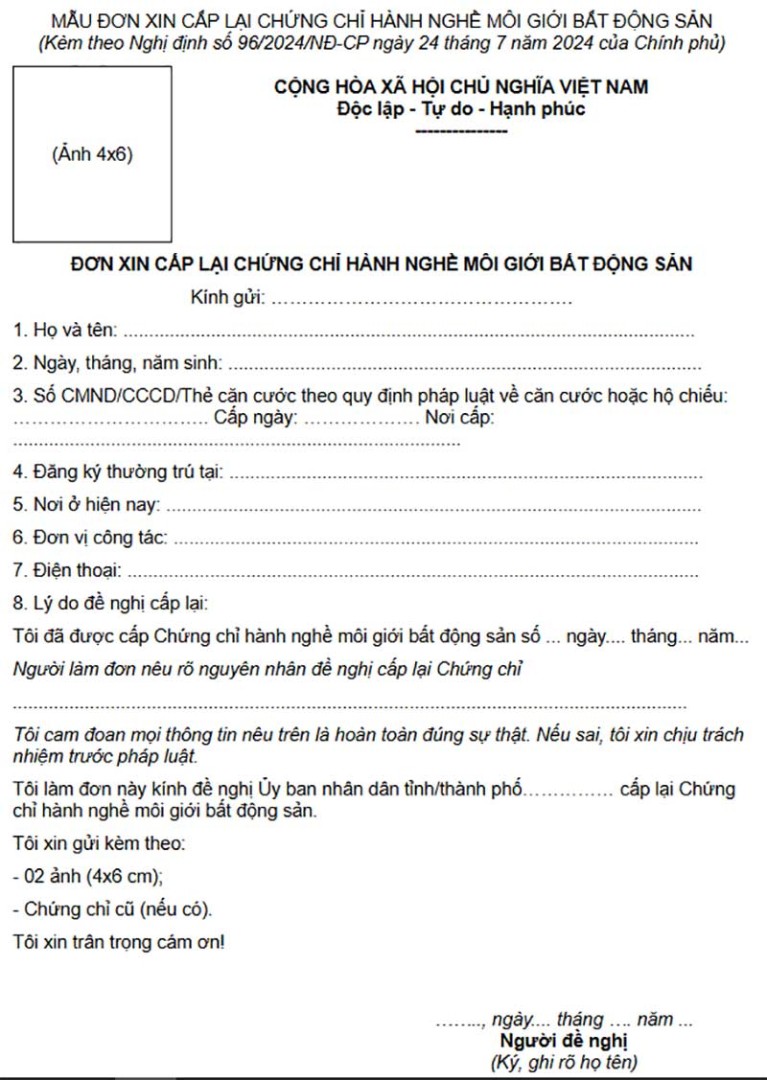 Mau Don Xin Cap Lai Chung Chi Hanh Nghe Moi Gioi Bat Dong San