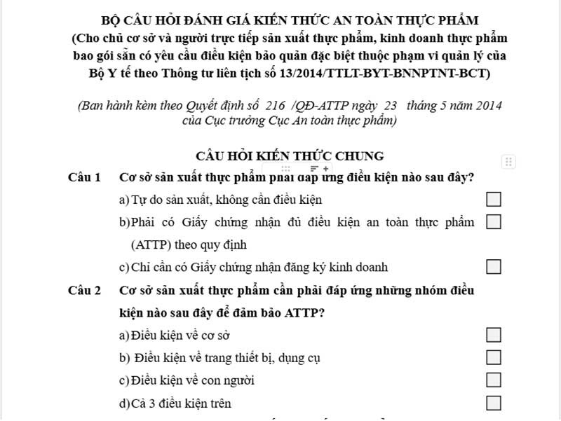 Bo De Thi Ve Sinh An Toan Thuc Pham