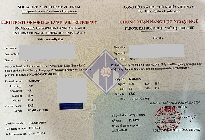 Chung Nhan Tieng Phap Dai Hoc Ngoai Ngu Dai Hoc Hue